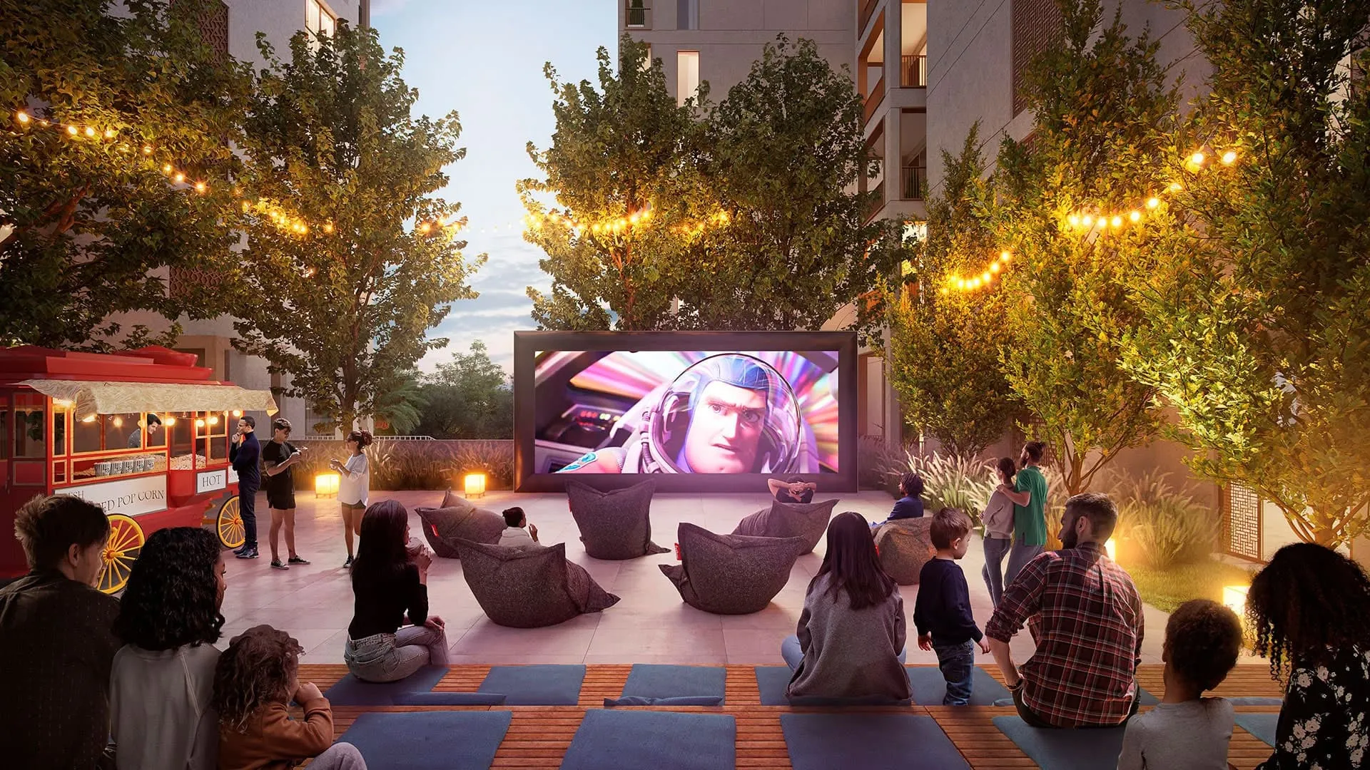 Savanna Residences - Outdoor movie screening for residents at night | AX CAPITAL