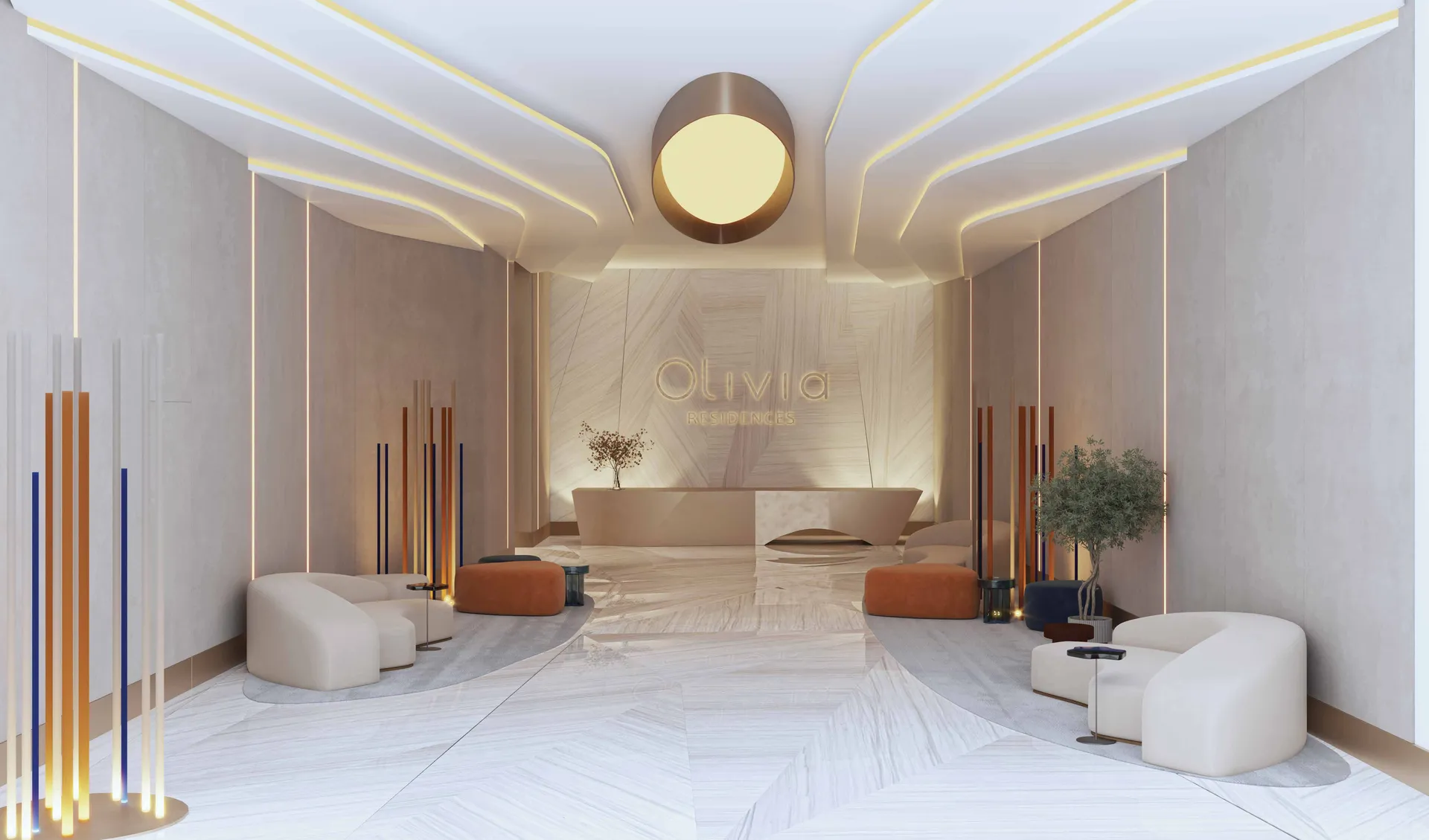 OLIVIA RESIDENCES - светлый интерьер холла | AX CAPITAL