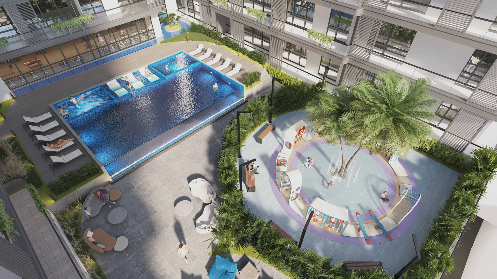 OLIVIA RESIDENCES - top view of the swimming pool and playground | AX CAPITAL